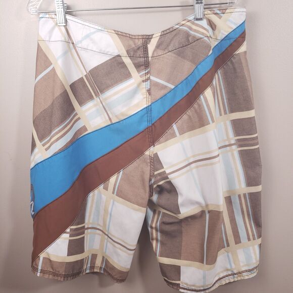 RON JON Board Shorts Mens 36 Unlined Swim Trunks Brown Blue - Picture 6 of 11